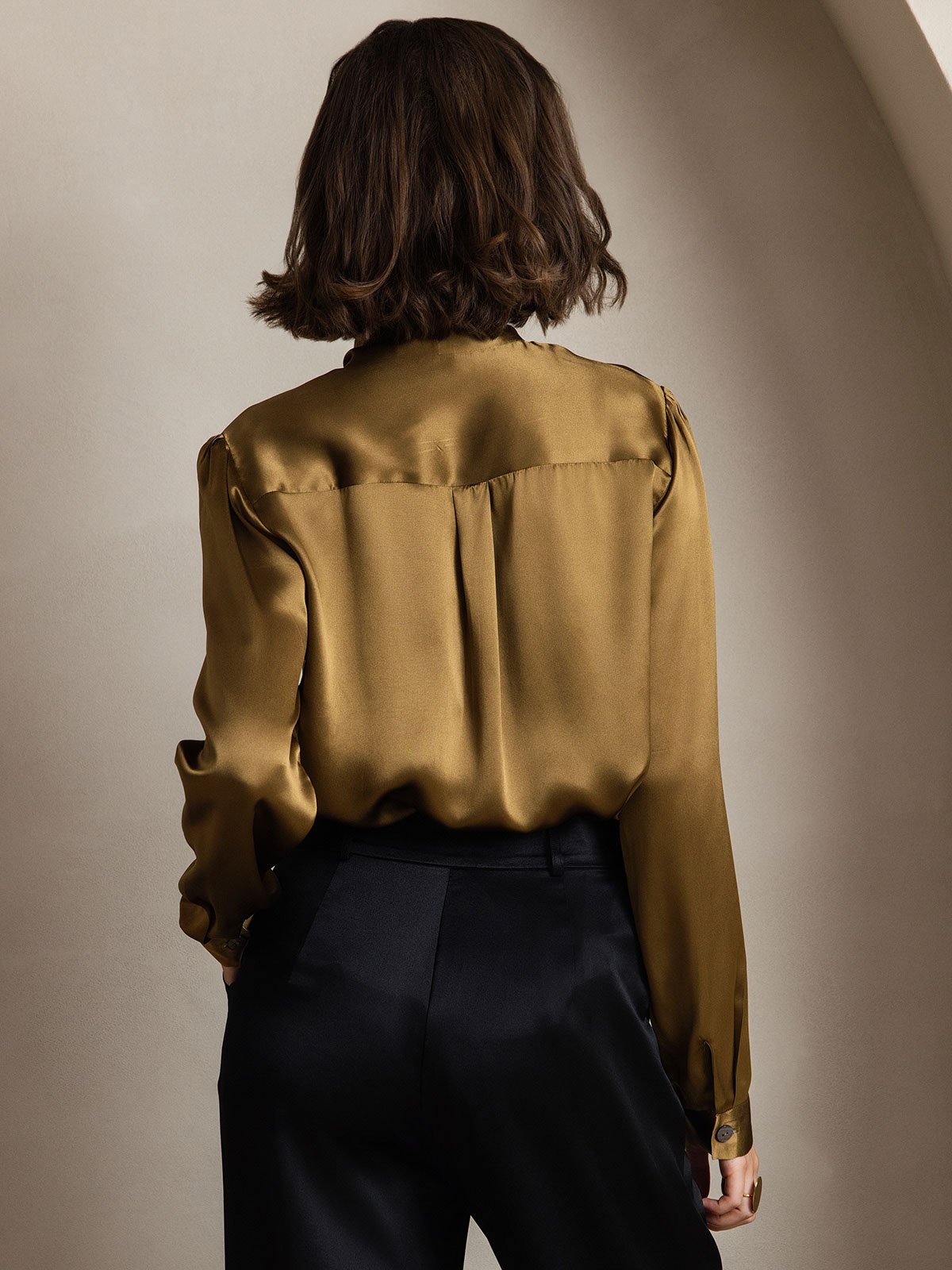19Momme Silk Long Sleeve Tie Neck Blouse