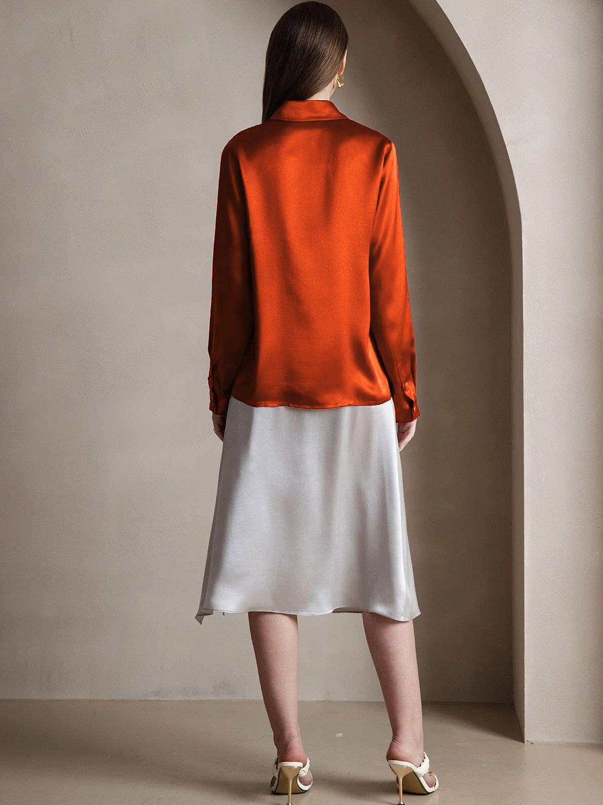 19Momme Silk Long Sleeve Lapel Collar Women's Shirt