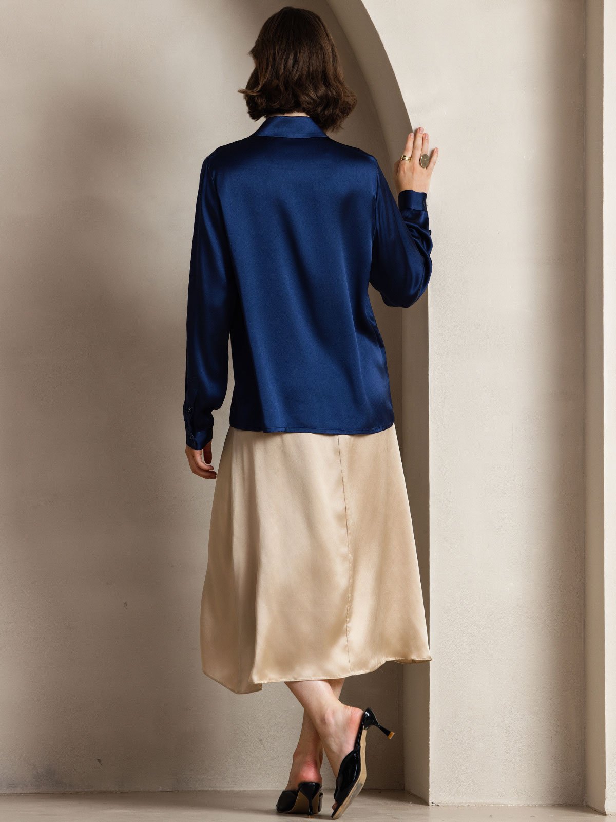 19Momme Silk Long Sleeve Lapel Collar Women's Shirt