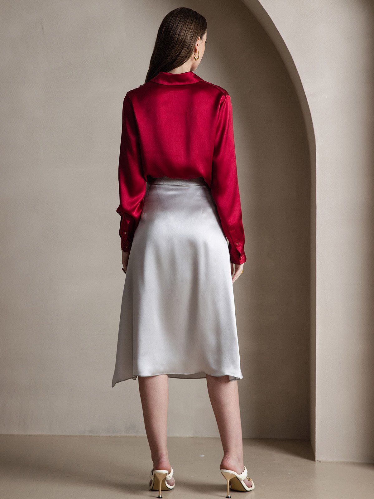 19Momme Silk Long Sleeve Lapel Collar Women's Shirt