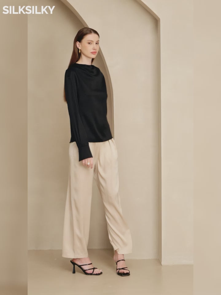 19Momme Silk Long Sleeve Boat Neck Blouse