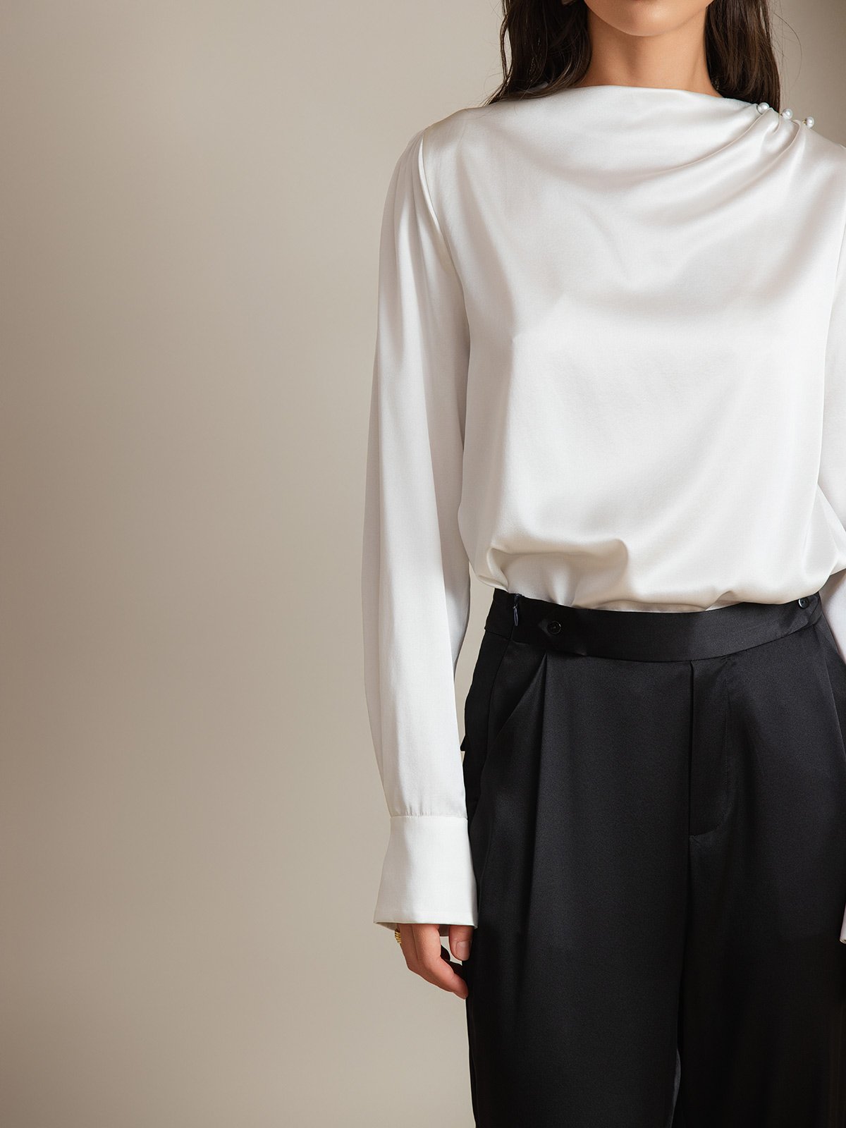19Momme Silk Long Sleeve Boat Neck Blouse