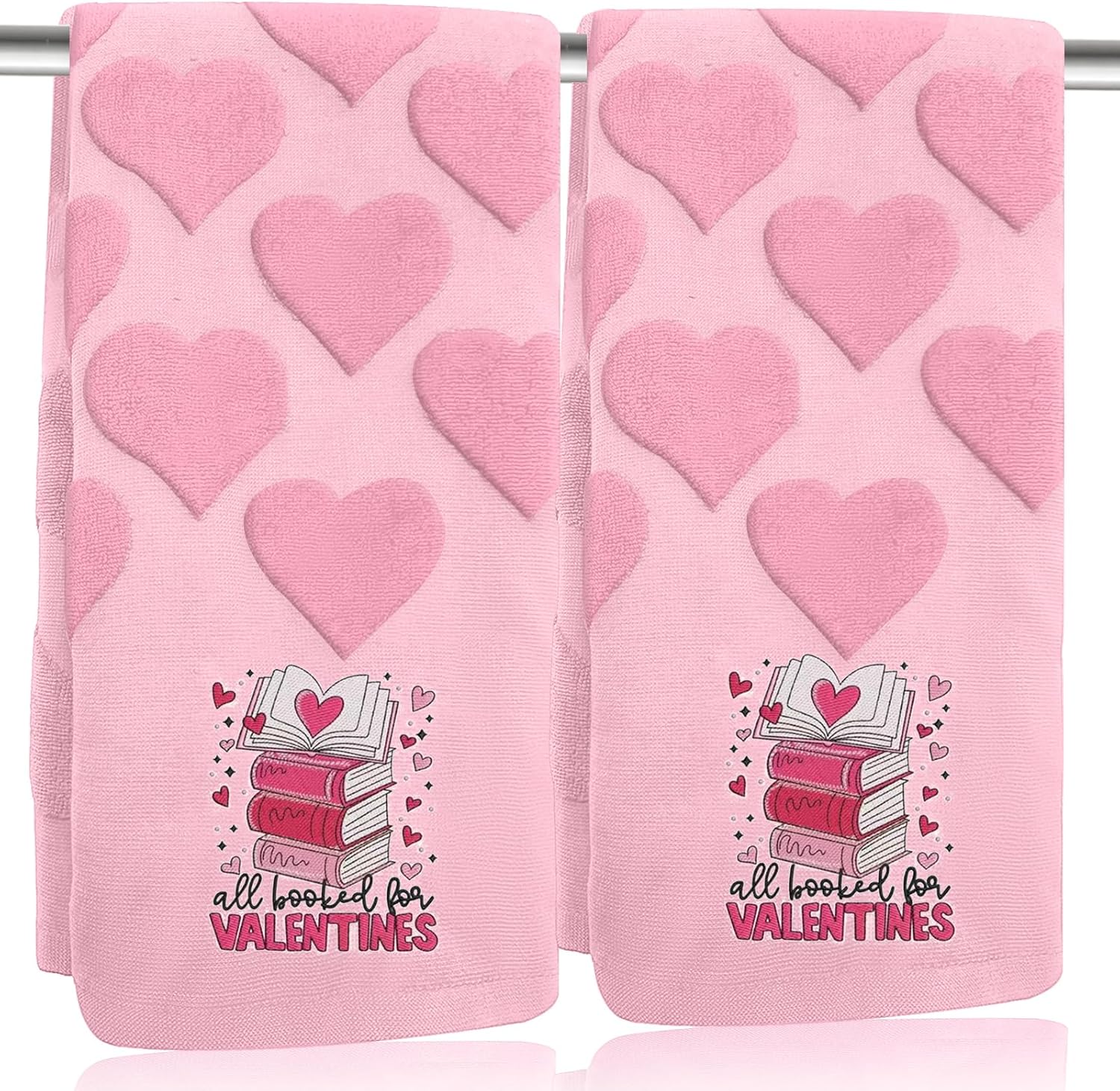 2 Pcs Heart valentines day hand towels for Bathroom 100% Cotton Pink All Book For Valentine Decorative Bath Towels Holiday Kitchen Dish Towels valentines bathroom decor Gift 13.7 x 29.5 Inch(Book)