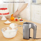 Hand Mixer, Handheld Mixer With Storage Case 5-Speed Plus Turbo Hand Mixer Electric With 5 Stainless Steel Attachments(2 Beaters, 2 Dough Hooks And 1 Whisk), Silver.