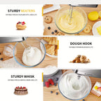 Hand Mixer, Handheld Mixer With Storage Case 5-Speed Plus Turbo Hand Mixer Electric With 5 Stainless Steel Attachments(2 Beaters, 2 Dough Hooks And 1 Whisk), Silver.