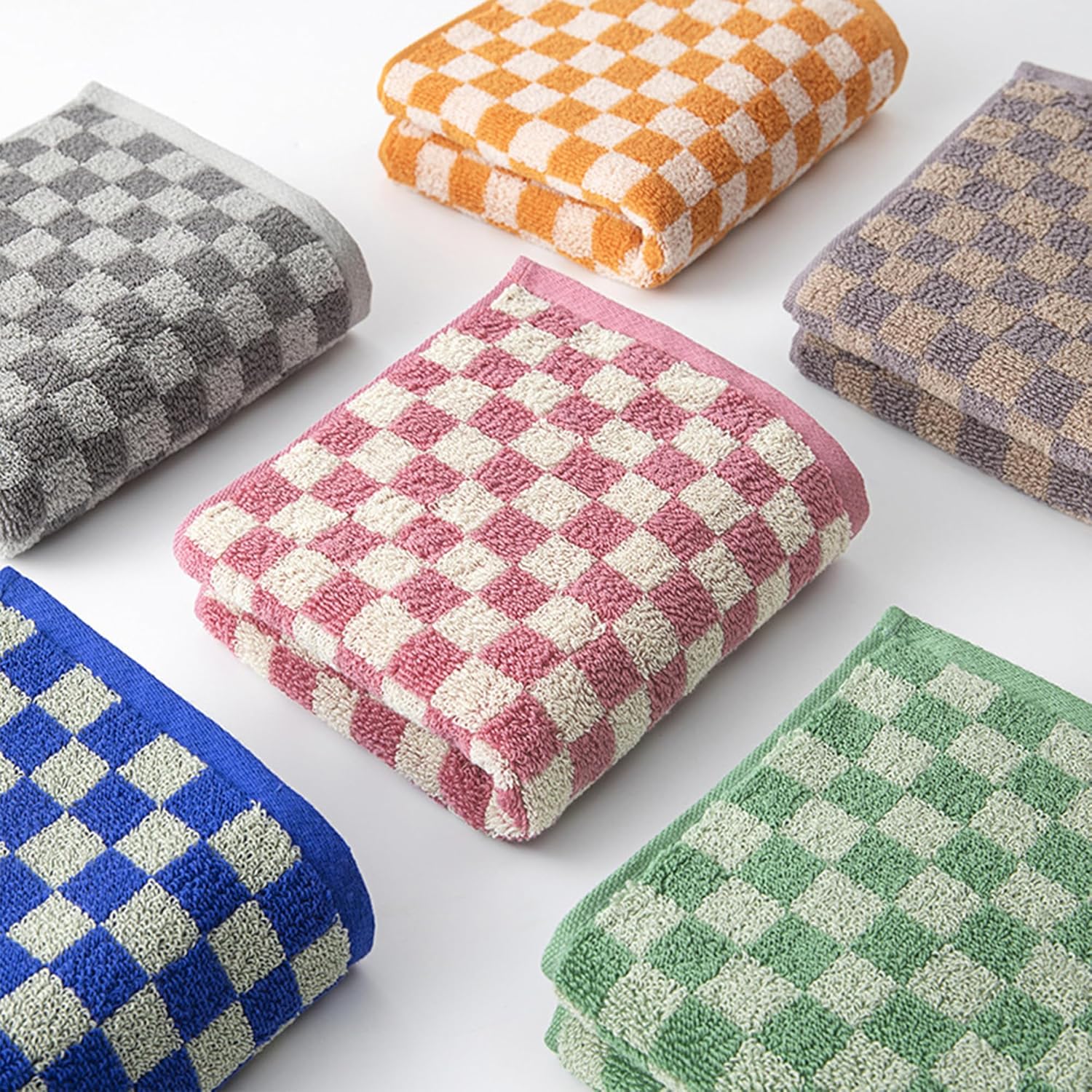 3 Piece Checkered Hand Towels for Bathroom in Pink Gray Green, Soft Absorbent Cotton Face Towels Bath Towels with Buffalo Checkered Pattern,Towel Set for Kitchen, 13"×30"