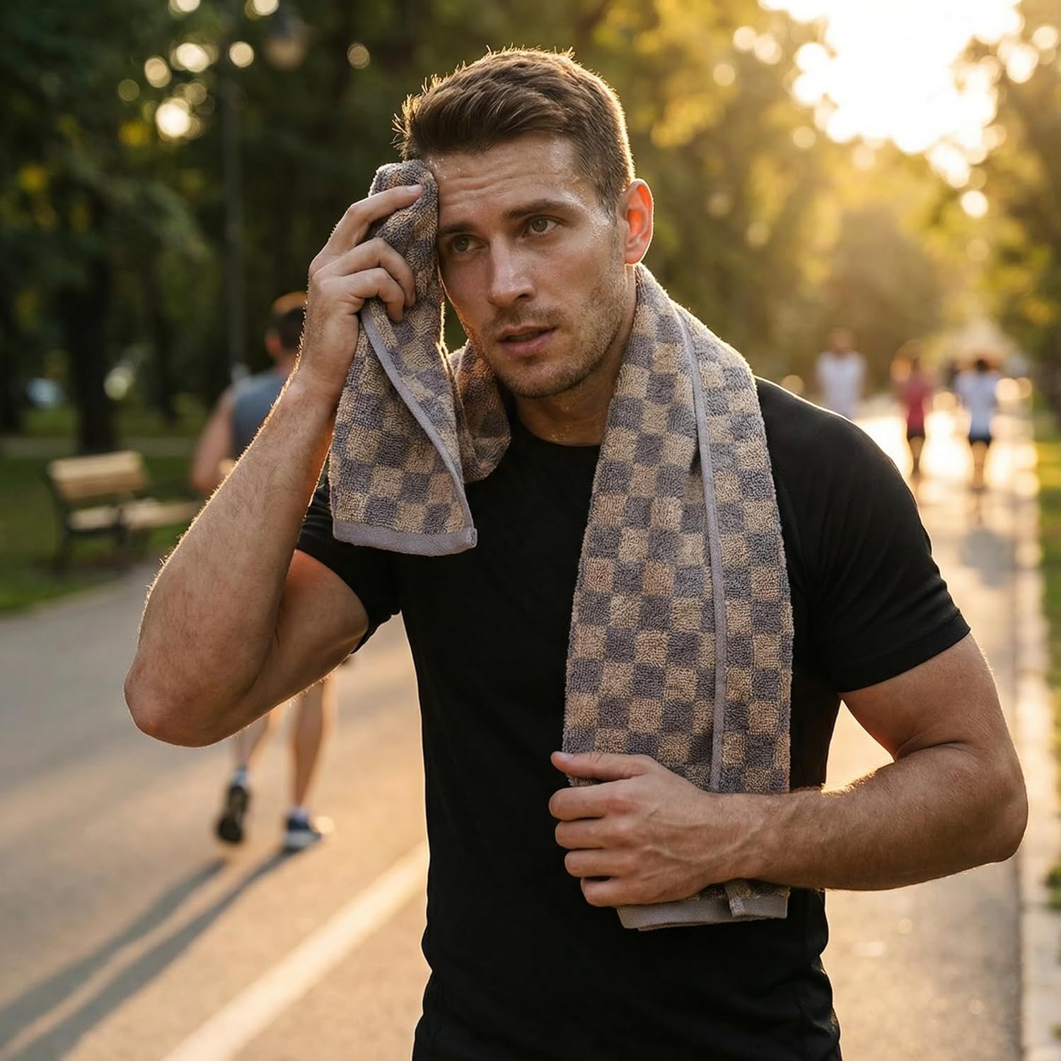 5 Pack Hand Towels for Bathroom, Soft Absorbent Kitchen Towels Cotton Bath Towels Checkered Decorative Brown Towels, 13 x 29 Inches