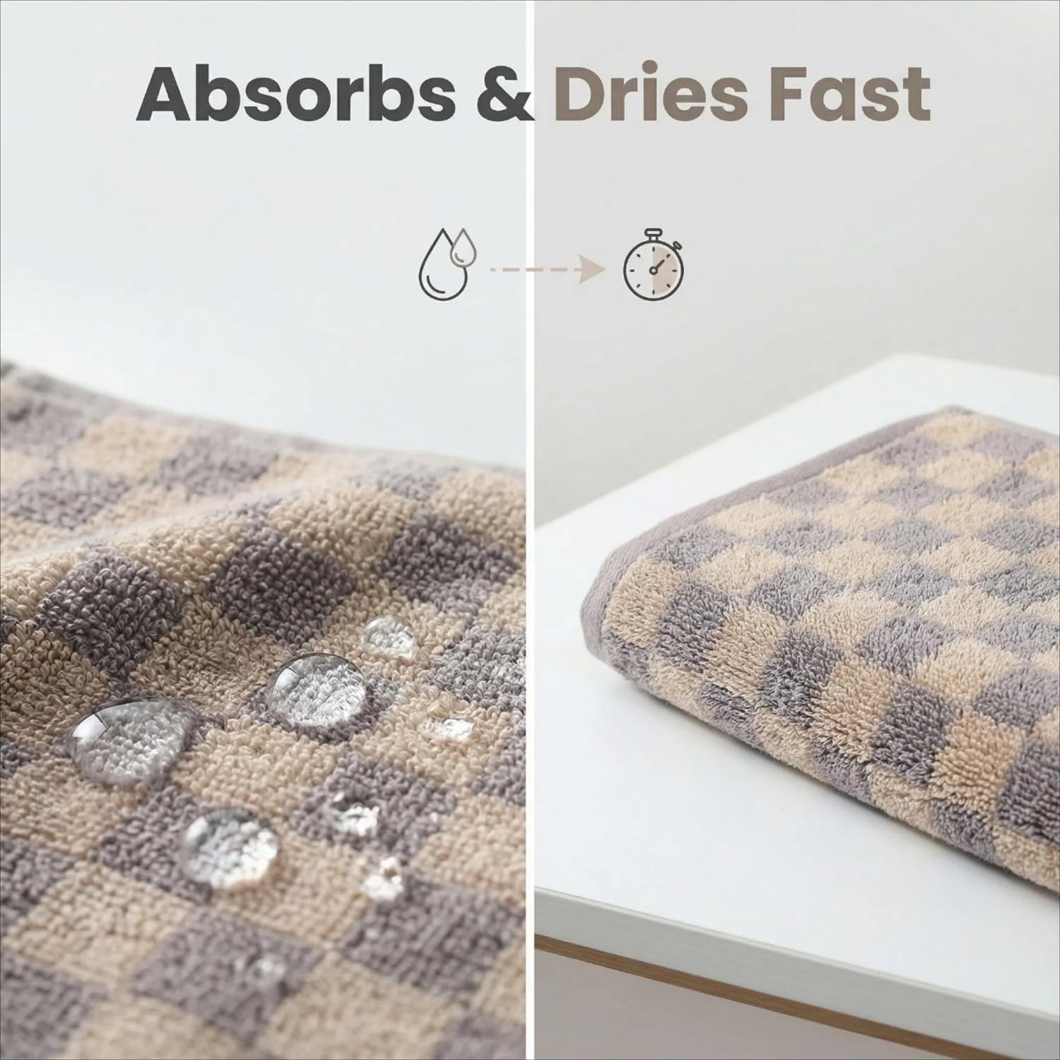 5 Pack Hand Towels for Bathroom, Soft Absorbent Kitchen Towels Cotton Bath Towels Checkered Decorative Brown Towels, 13 x 29 Inches