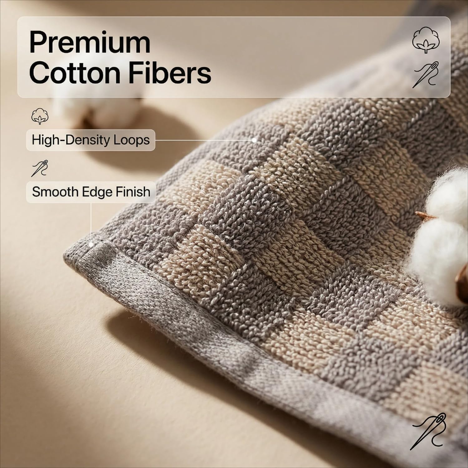 5 Pack Hand Towels for Bathroom, Soft Absorbent Kitchen Towels Cotton Bath Towels Checkered Decorative Brown Towels, 13 x 29 Inches