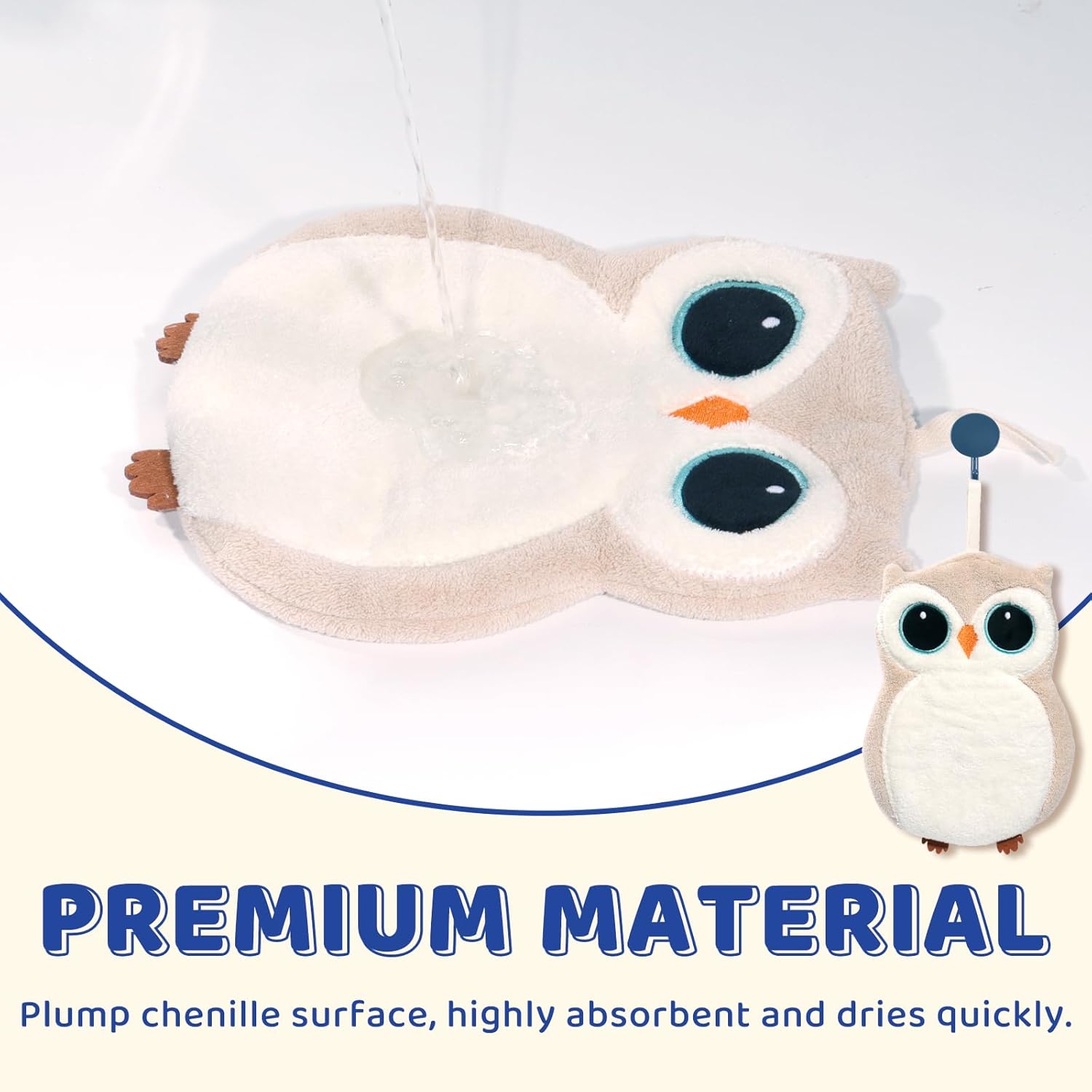 Coral Fleece Wall-Mounted Hand Towels, Super Absorbent & Quick-Dry Hanging Kitchen Bath Towels with Hanging Loop, Soft Durable Cute Owl & Koala Designs for Bathroom, Kitchen, Home Decor (Beige owl)