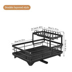 Double-layer Carbon Steel Large Dish Rack with Cutlery, Cup Holder And Drain Board, Space-saving And Durable And Rust-resistant, Suitable for Large Family Gatherings Such As Christmas, Halloween And Black Friday, The First Choice for Gifts