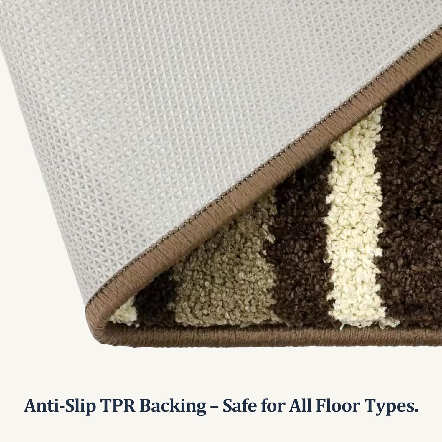 2 Piece Bathroom Rug Set 18''x28''+18''x28''– Soft & Quick-Dry Polyester Bath Mat Set with TPR Non-Slip Backing – Absorbent Bathroom Floor Rugs for Shower, Tub, and Sink. (Brown Stripes)