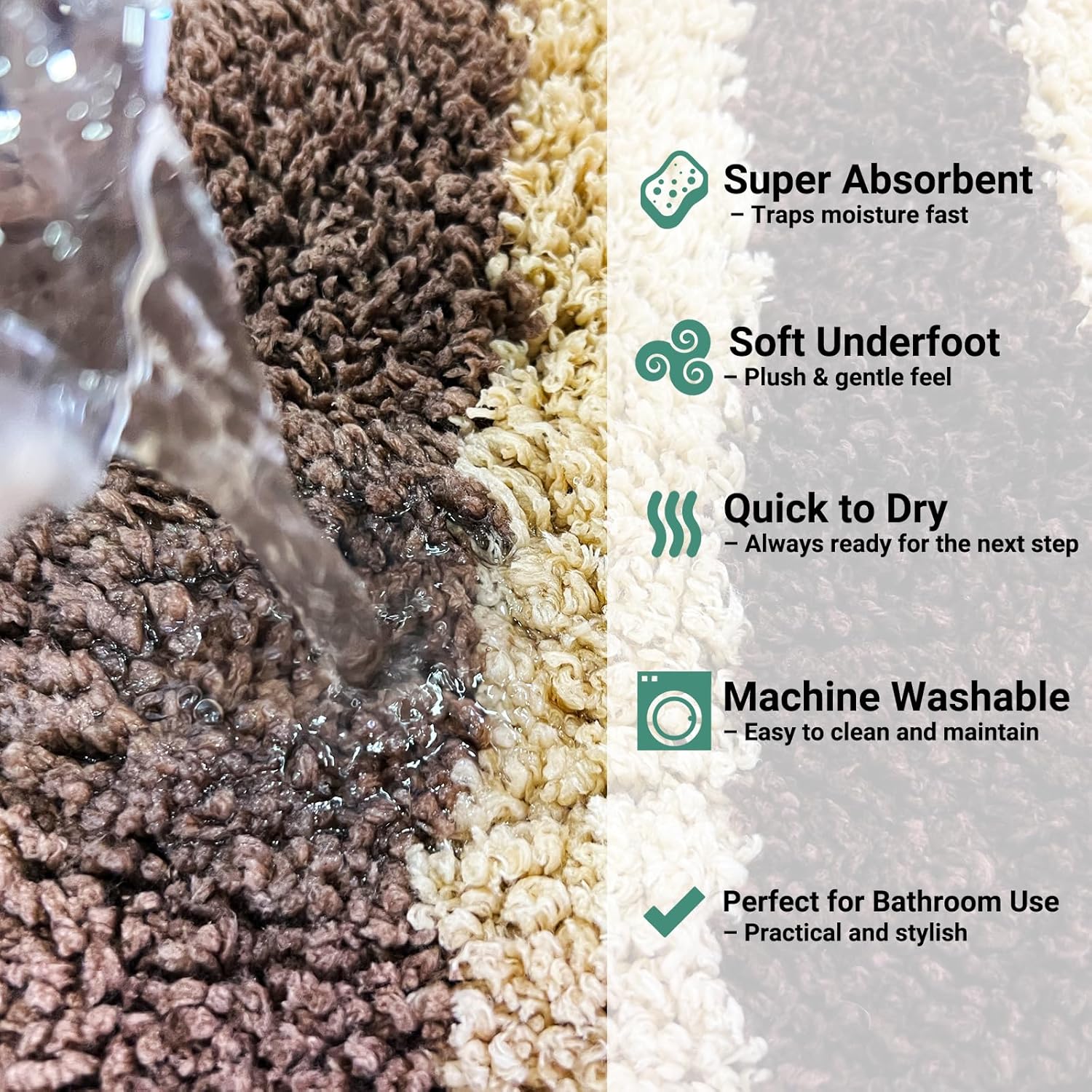 2 Piece Bathroom Rug Set 18''x28''+18''x28''– Soft & Quick-Dry Polyester Bath Mat Set with TPR Non-Slip Backing – Absorbent Bathroom Floor Rugs for Shower, Tub, and Sink. (Brown Stripes)