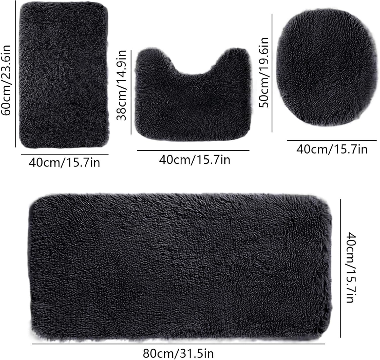 4 Piece Bathroom Rug Set, Bath Mat Set of 4 Toilet Mats, Toilet Cover Rugs Sets, Colorful Soft Microfiber Bathtub Kitchen Mat, Water Absorption Non Slip Thick Red Bathroom Rugs (Black 4pcs)