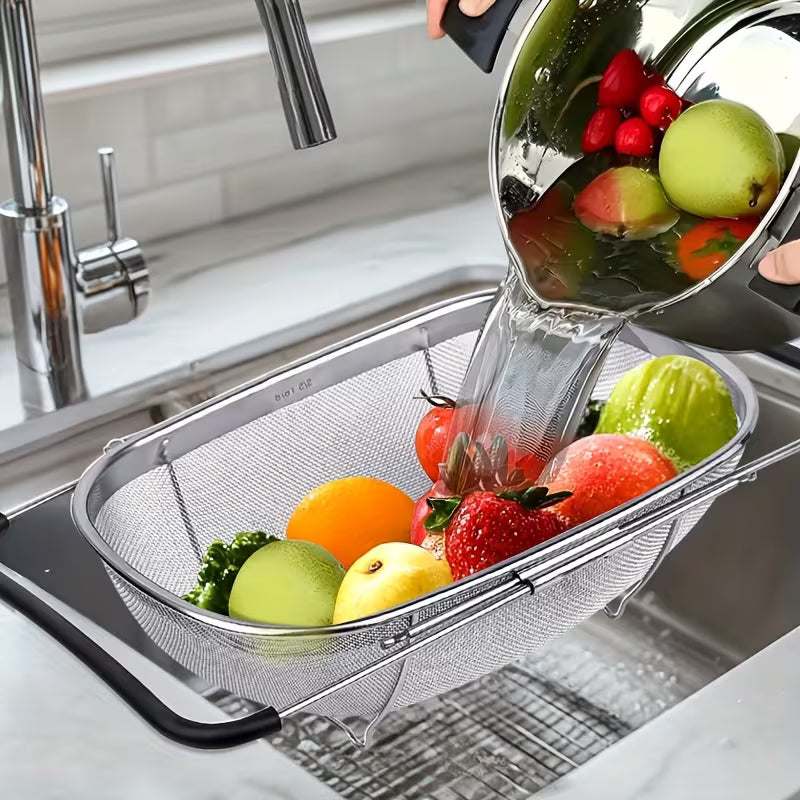 Expandable Stainless Steel Filter With Fine Mesh And Drain Basket - Perfect For Vegetables And Kitchen Accessories Can Be Paired With A Fruit Basket Worth Choosing