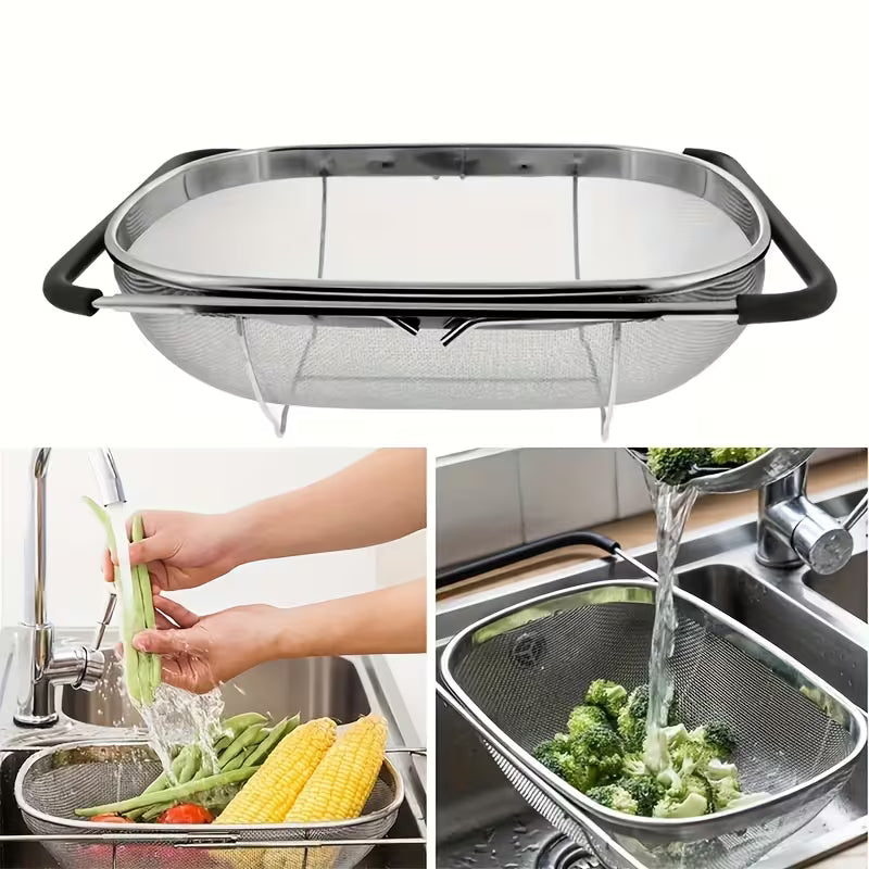 Expandable Stainless Steel Filter With Fine Mesh And Drain Basket - Perfect For Vegetables And Kitchen Accessories Can Be Paired With A Fruit Basket Worth Choosing