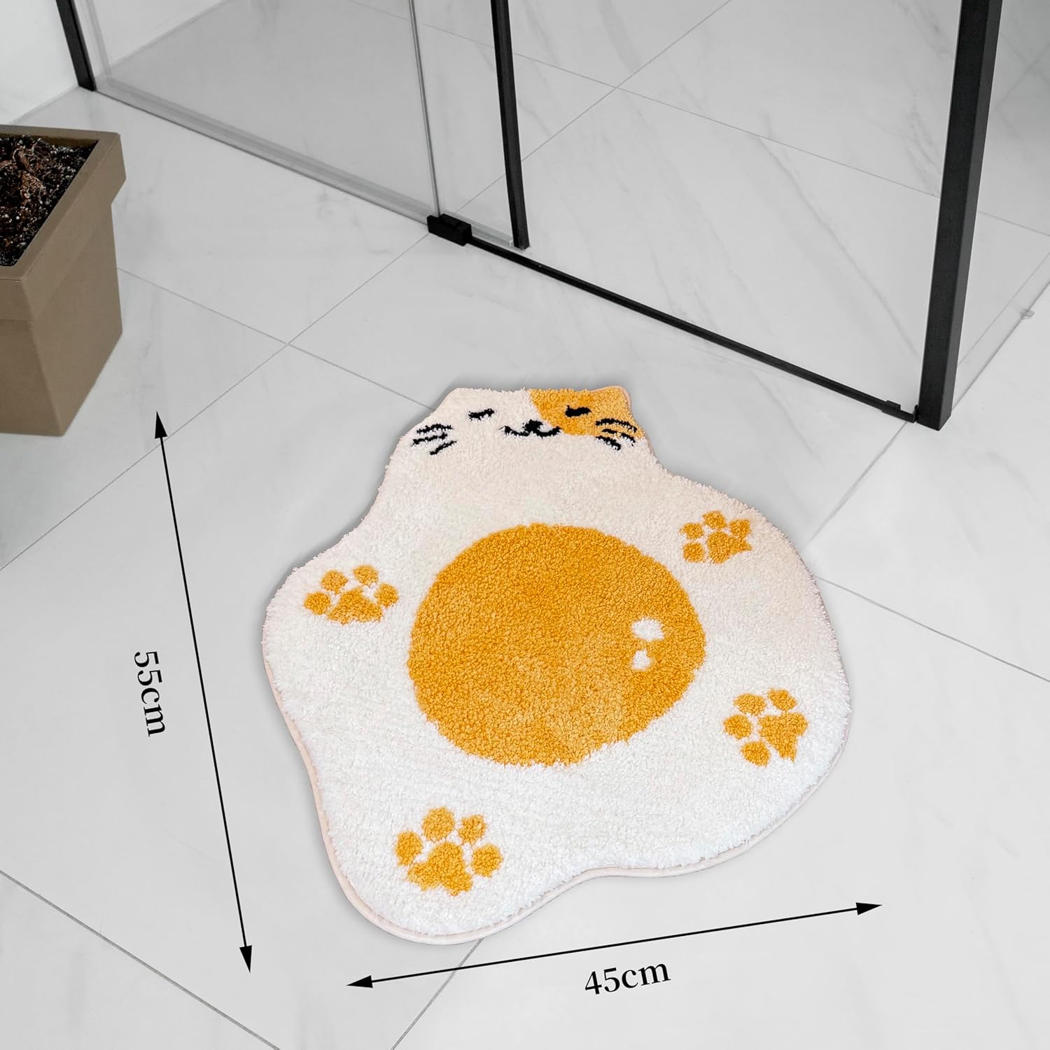 Adorable Cute Cat Bath Mat, Non Slip Egg-CAT Bathroom Rug, Absorbent Cute Palm Shaped Bathtub Rug Bathroom Plush Shower Rugs (17"X21")