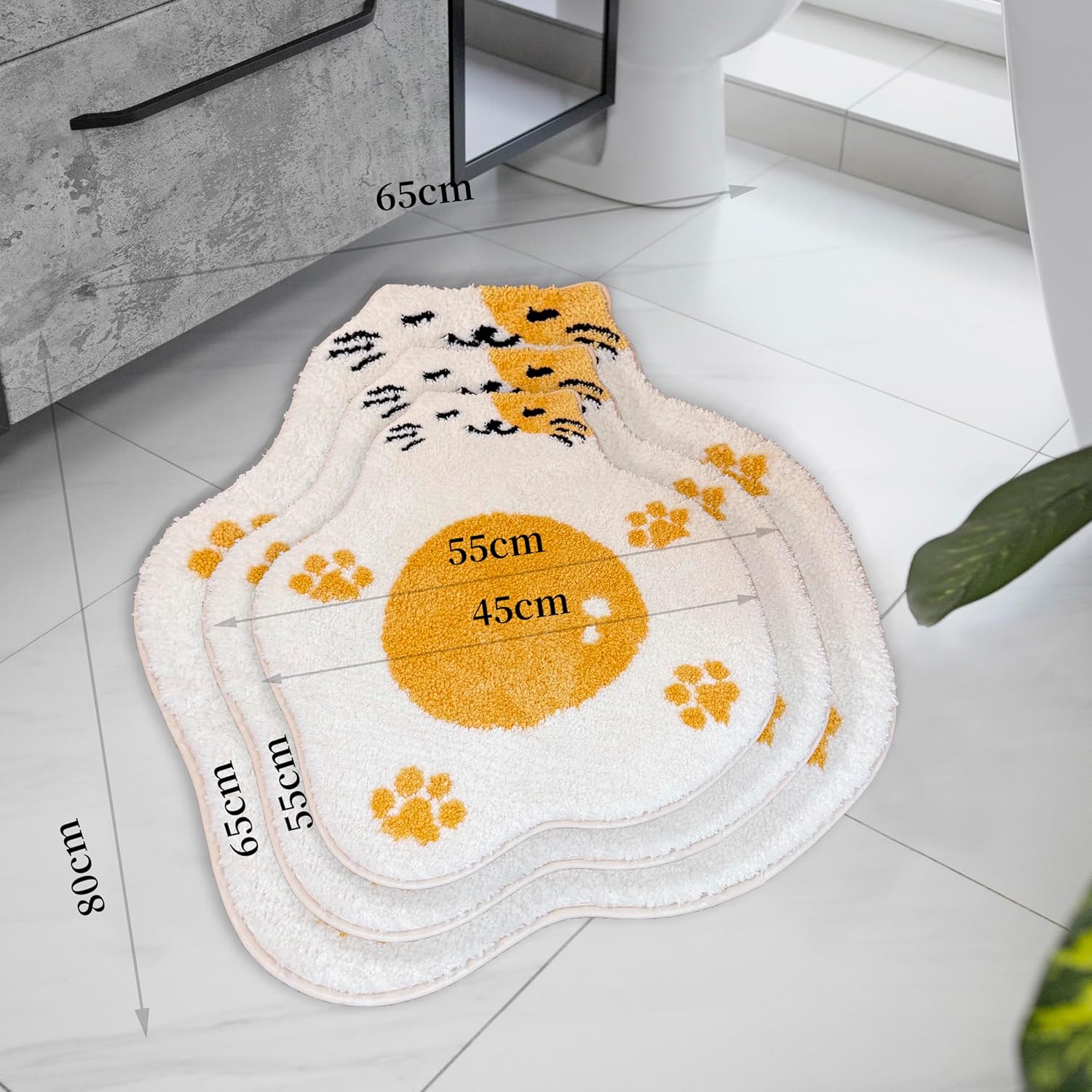 Adorable Cute Cat Bath Mat, Non Slip Egg-CAT Bathroom Rug, Absorbent Cute Palm Shaped Bathtub Rug Bathroom Plush Shower Rugs (17"X21")