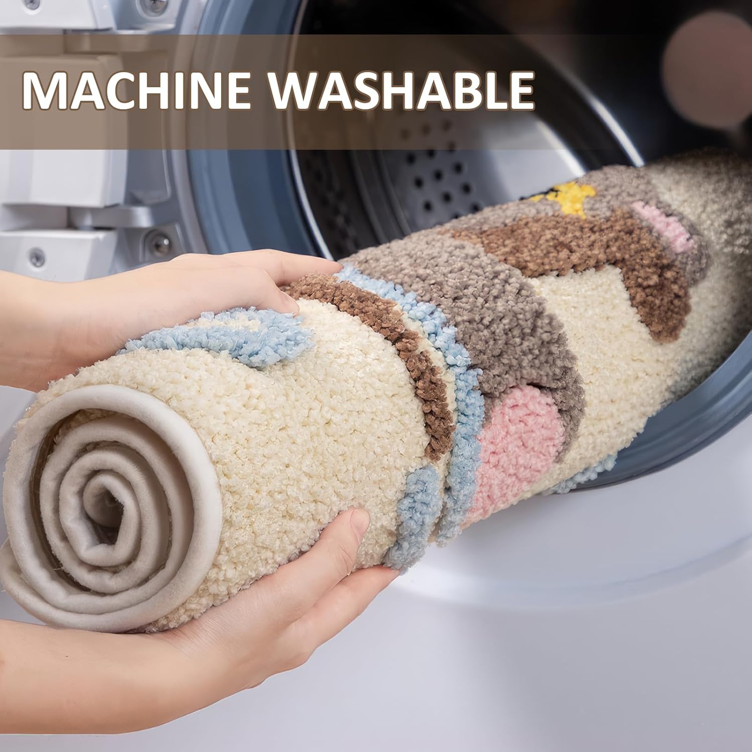 Animal Bath Mat, Cute Cartoon Hippo Floor Mat, Ultra Soft & Non-Slip Door Mat, Absorbent Microfiber Bath Rugs, Machine Washable Bath Rug Carpet for Toilet Bathtub Kitchen 20 x 31 Inch (Hippo Beige)