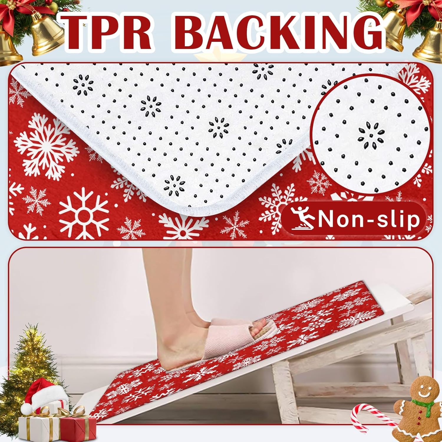 Winter White Geometric Snowflakes Red Bathroom Rugs and Mats Set 2 Piece Bath Rugs Non Slip Absorbent Microfiber Memory Foam Bath Mat Washable Bathroom Floor Mats