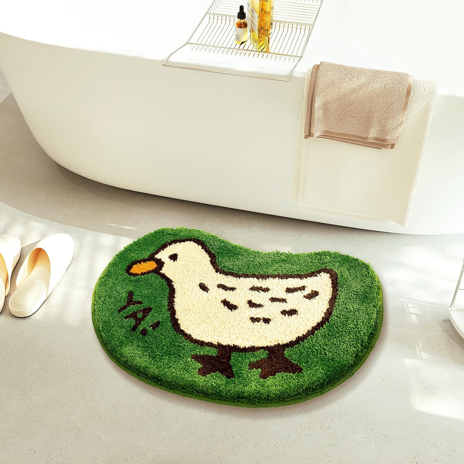 Bathroom Rug Cute Bath Mat Duck Shaped Non Slip Bathtub Rug and Absorbent Bath Rug,Soft Machine Washable Plush Luxury Boys Girls Duck Lover Gifts 26×20 Inch