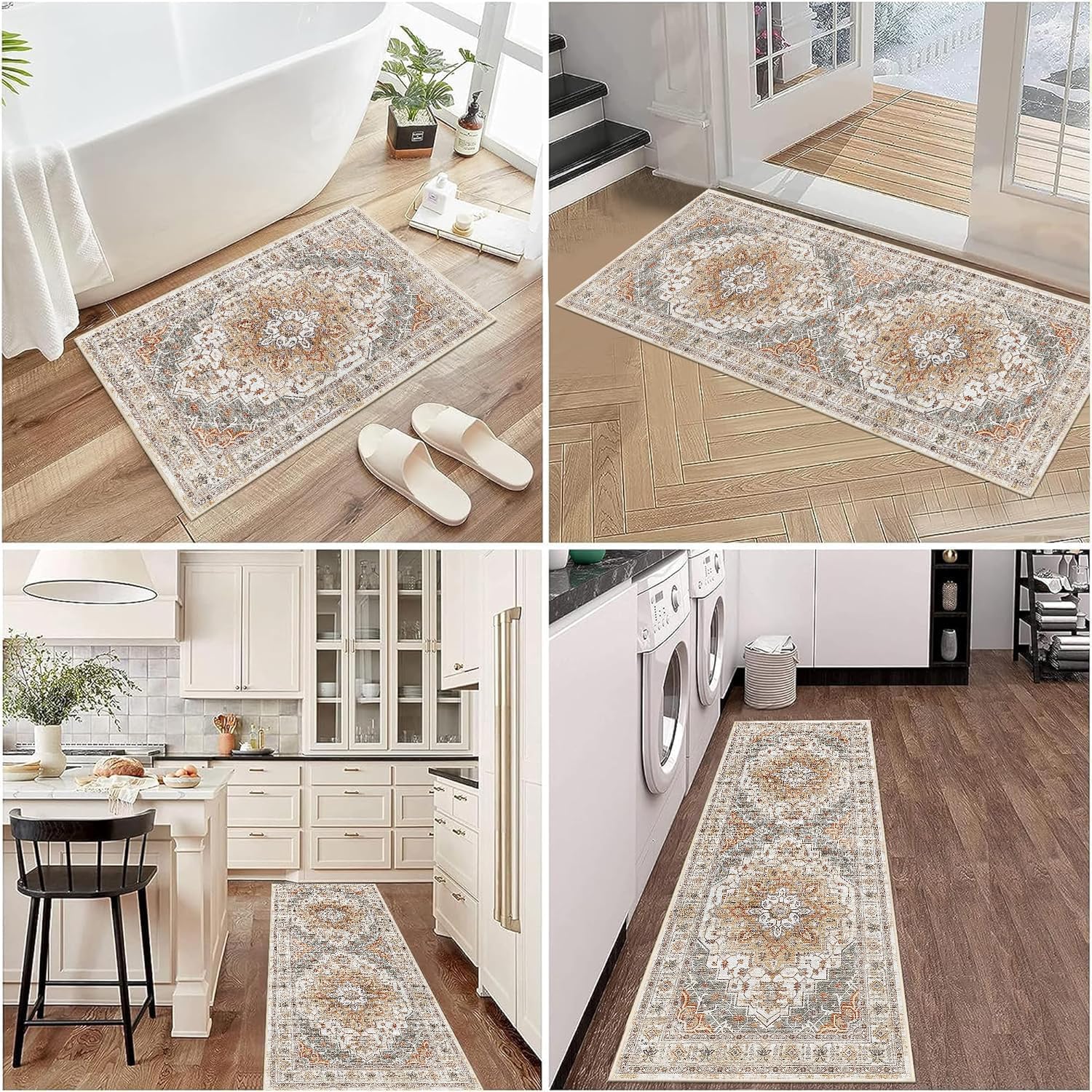 Bathroom Rugs Vintage Boho Bath Mats For Bathroom Light Khaki Small Bath Mat Comfy Velvet Non Slip Bath Rug Washable Bath Mat Shower Rug For Sink Shower Vanity 18X24 Inch (boho, 18X24 Inch)