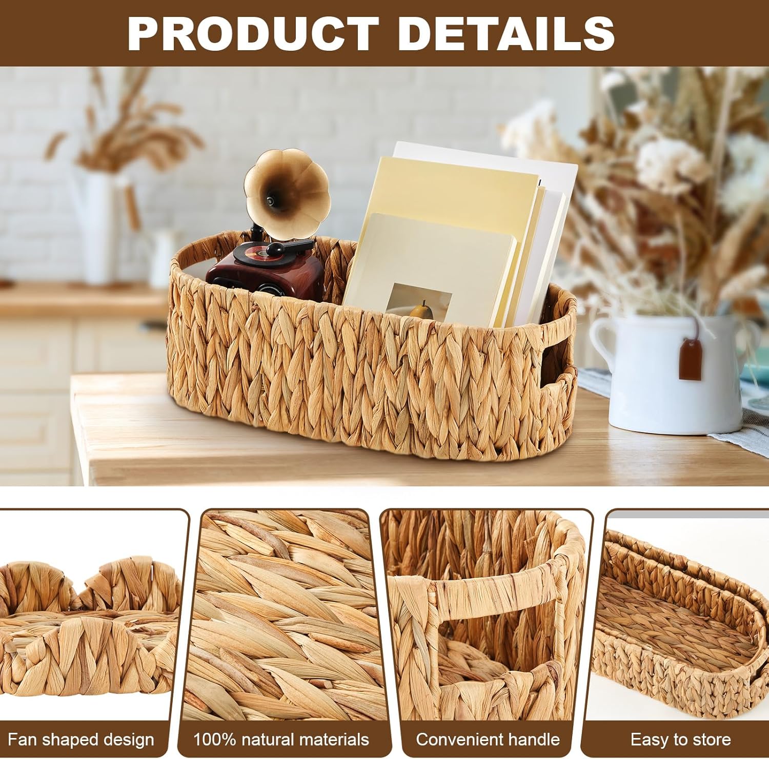 2 Pack Toilet Paper Storage Basket with Lid Two Water Hyacinth Woven Wicker Bathroom Organizer Farmhouse Boho Decorative Toilet Tank Top Holder Bath Accessories