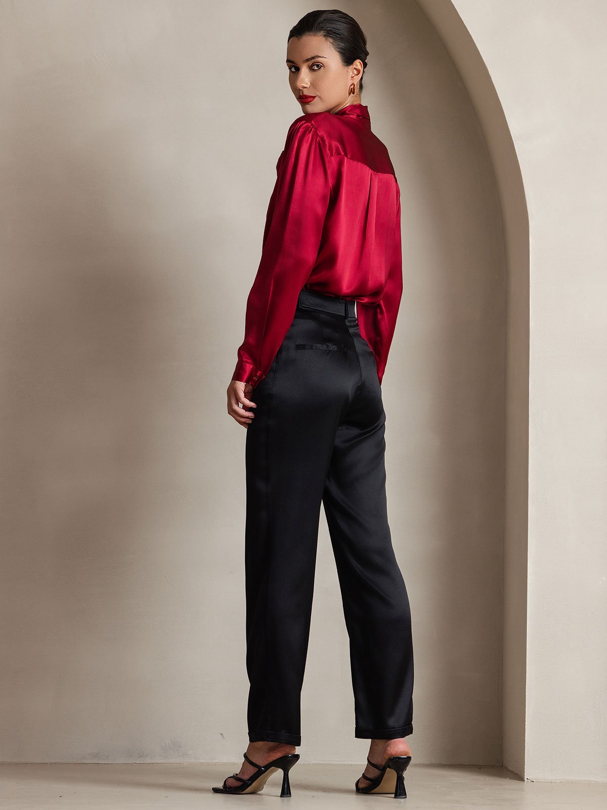 19Momme Silk Long Sleeve Tie Neck Blouse