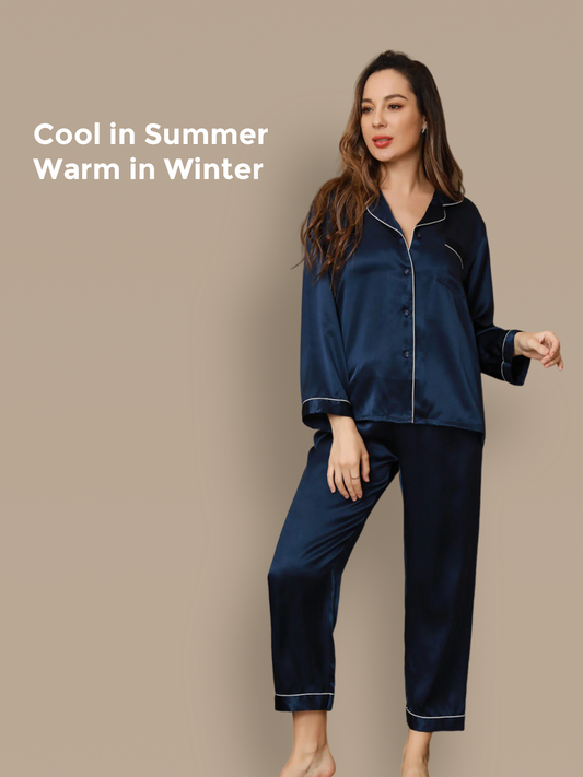 Pure Silk Binding Trim Classic Pyjama Set 2Pcs